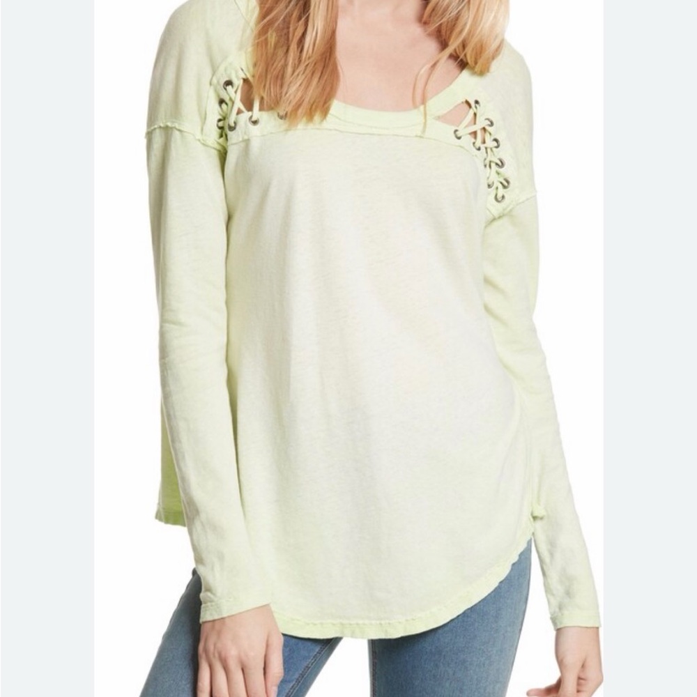 Free People First Love Lace-Up Detail Top in Green Size M